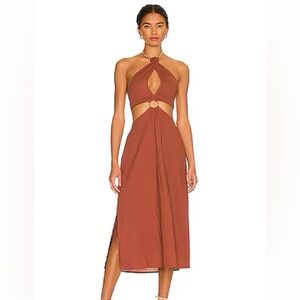 Cutout Halter Midi Dress in Rust XL